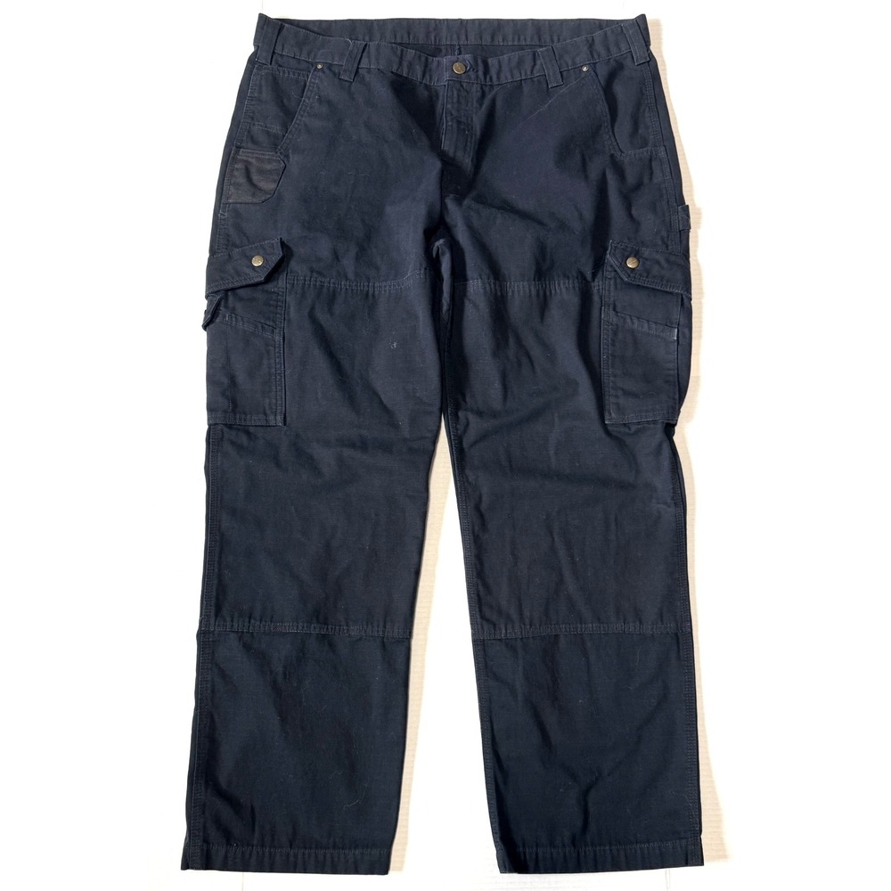 CARHARTT B342 - Men's Black Relaxed Cargo Ripstop Double Knee Pants - 42x31